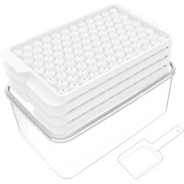 Mini Ice Cube Trays for Freezer(4 Pack), Tiny Ice Cube Tray with Lid and Bin, 104x4 PCS Crushed Ice Trays Easy Release, Bpa-Free for Chilling Drinks Coffee Cocktail(Ice Bin & Ice Scoop)(white)