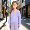 thumbnail image 3 of EnJoCho Girls V Neck Cable Knit Cardigan Girls Knit Cable Cardigan Sweater Warm Button Down Long Sleeve Coat Crew Neck Ribbed Chun𝗄y Soli𝖽 Jacket Children'S Cable Knit Cardigan Fall, 3 of 5