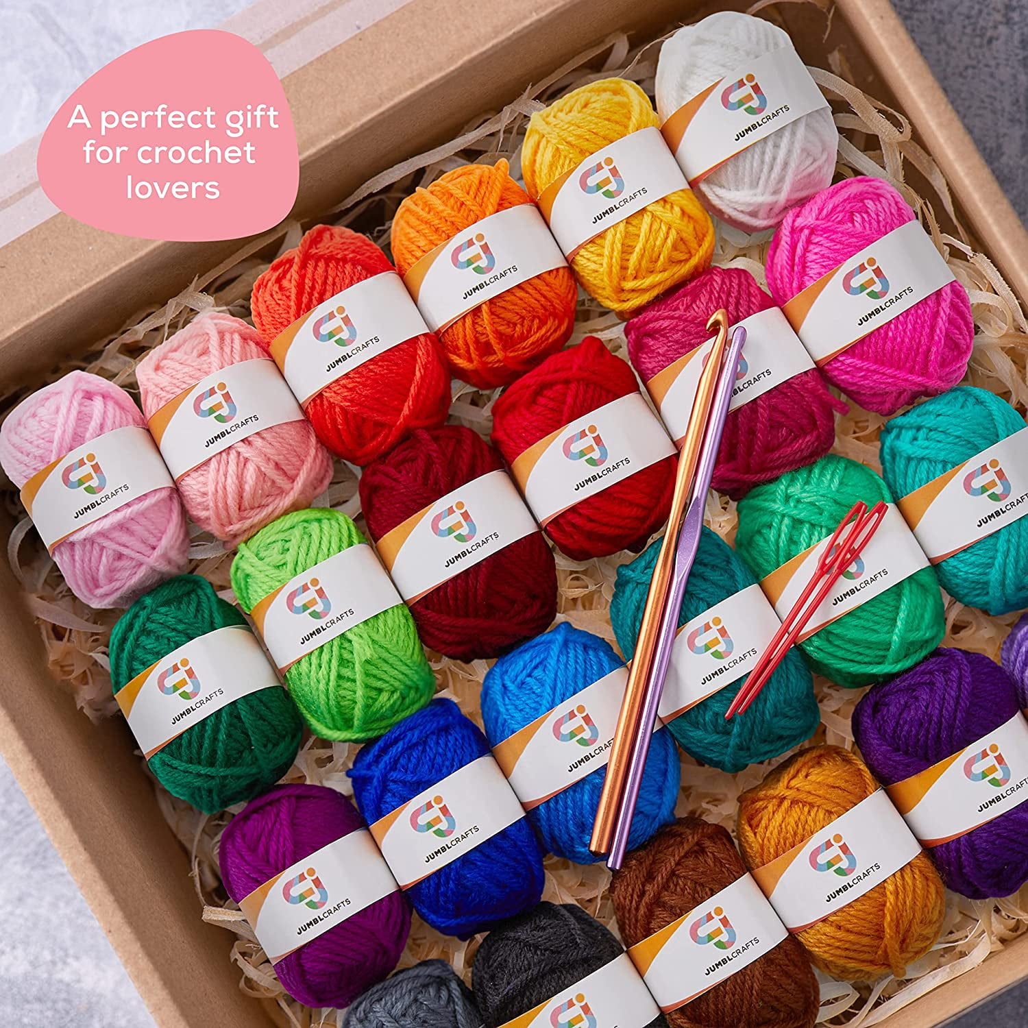 JumblCrafts Ultimate Crochet Kit, 24 Yarn Set, Crochet Hooks, Row