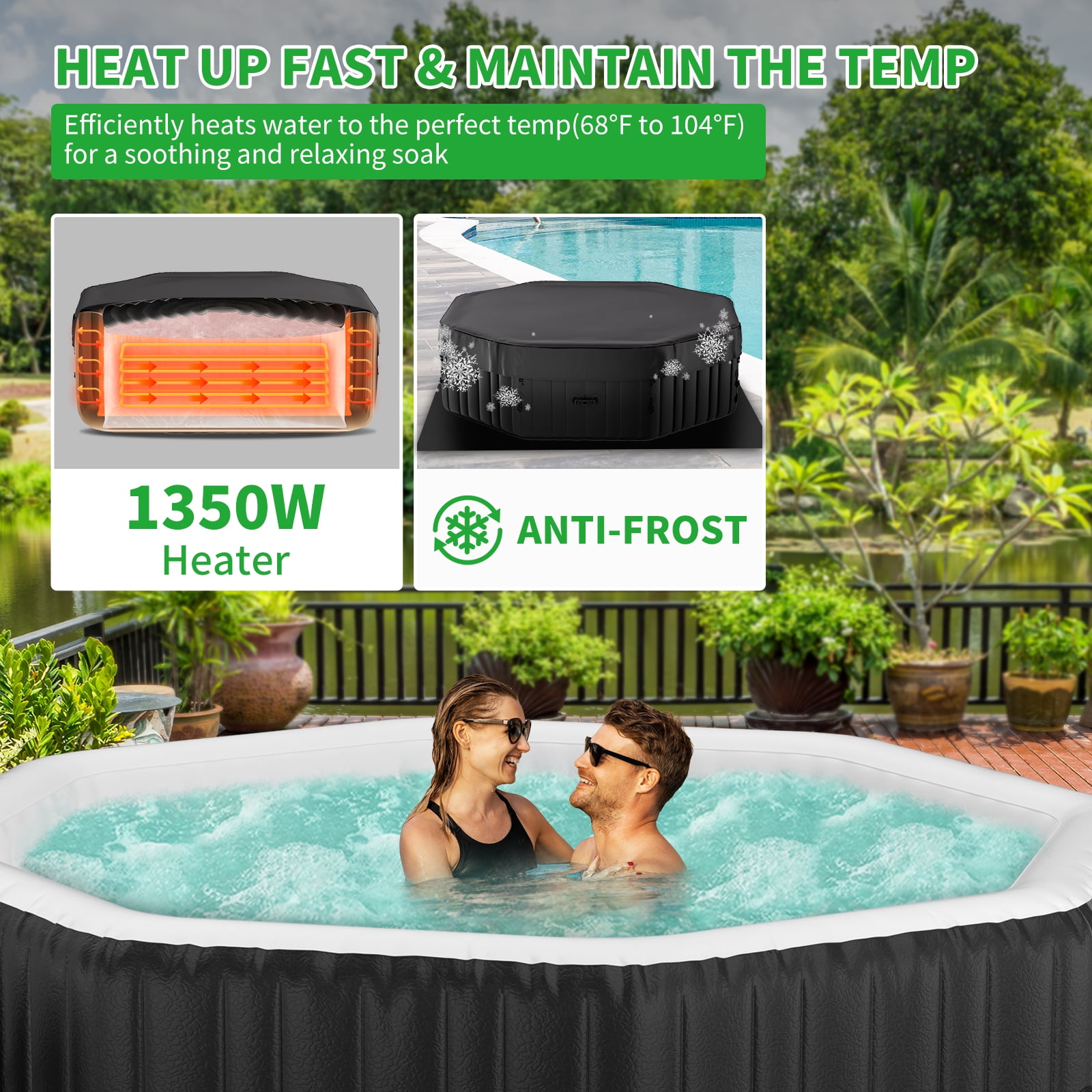 MOPHOTO 4-6 Person Inflatable Hot Tub,Portable Large Octagonal Hottub with 130 Bubble Jets,Outdoor Spa Set Included Heater Pump, Filter and Spa Cover(77"*77"*25")