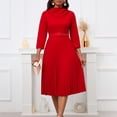 thumbnail image 3 of AURA Elegant Pleated Midi Dress With Belt High Waist Solid Color Zipper Work Office Style, 3 of 10