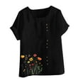 thumbnail image 4 of Lydiaunistar Womens Spring Tops Plus Size Casual Round Neck Short Sleeve Printed Button-Up Blouse - Lightweight Polyester Shirt for Summer, Work, Party, Vacation Black, 4 of 4