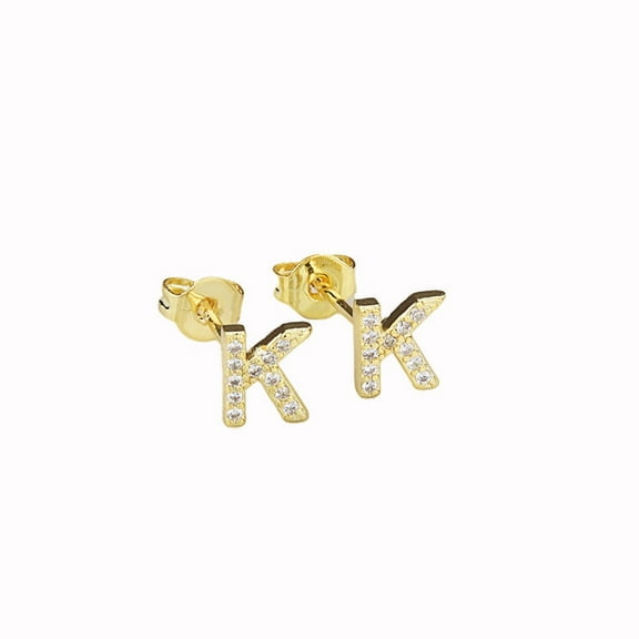 Bonjour Jewelers 14k Yellow Gold Created Diamond Initial K Letter Stud Earrings Plated