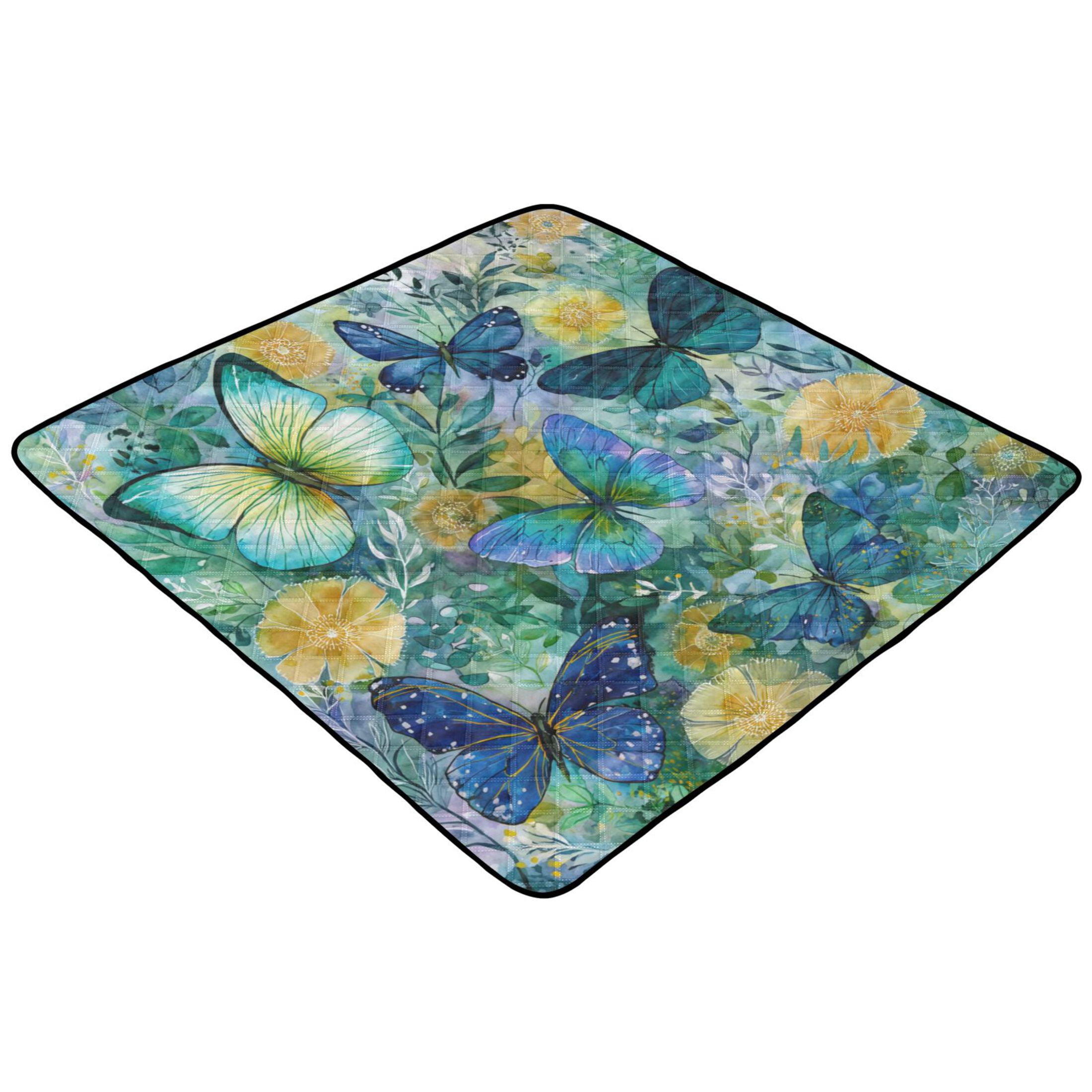 WOBOGO Green Butterfly Baby Playmats Extra Large Waterproof Rollable Activity Pads for Toddlers 50×50inch
