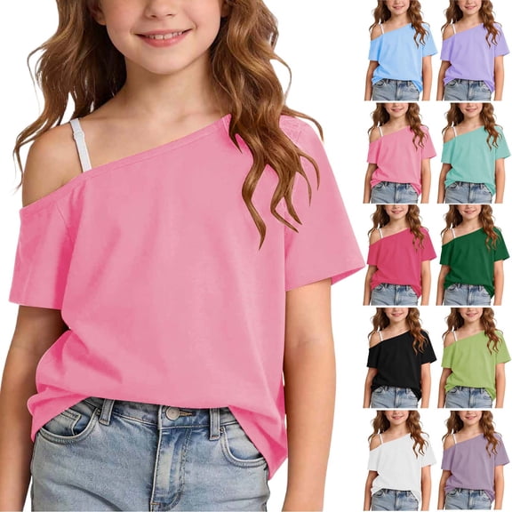 breaise Girl's Off The Shoulder Tops Short Sleeve Summer T Shirt Tops Trendy Cold Shoulder Tops