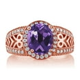 thumbnail image 2 of Gem Stone King 18K Rose Gold Plated Silver Purple Amethyst Ring for Women (3.12 Cttw, Gemstone February Birthstone, Oval 10X8MM, Size 9), 2 of 2