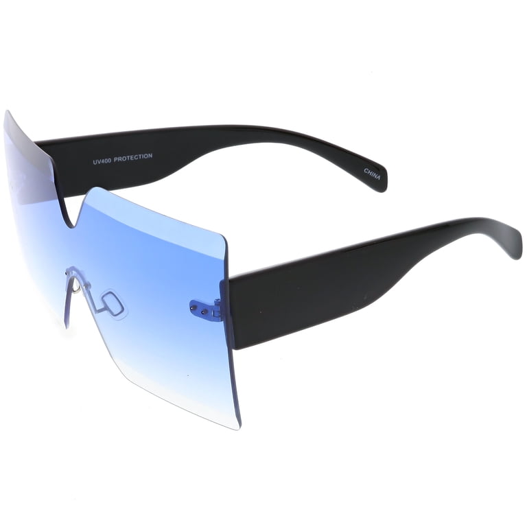 Oversize Rimless Shield Sunglasses Thick Arms Beveled  display picture 1