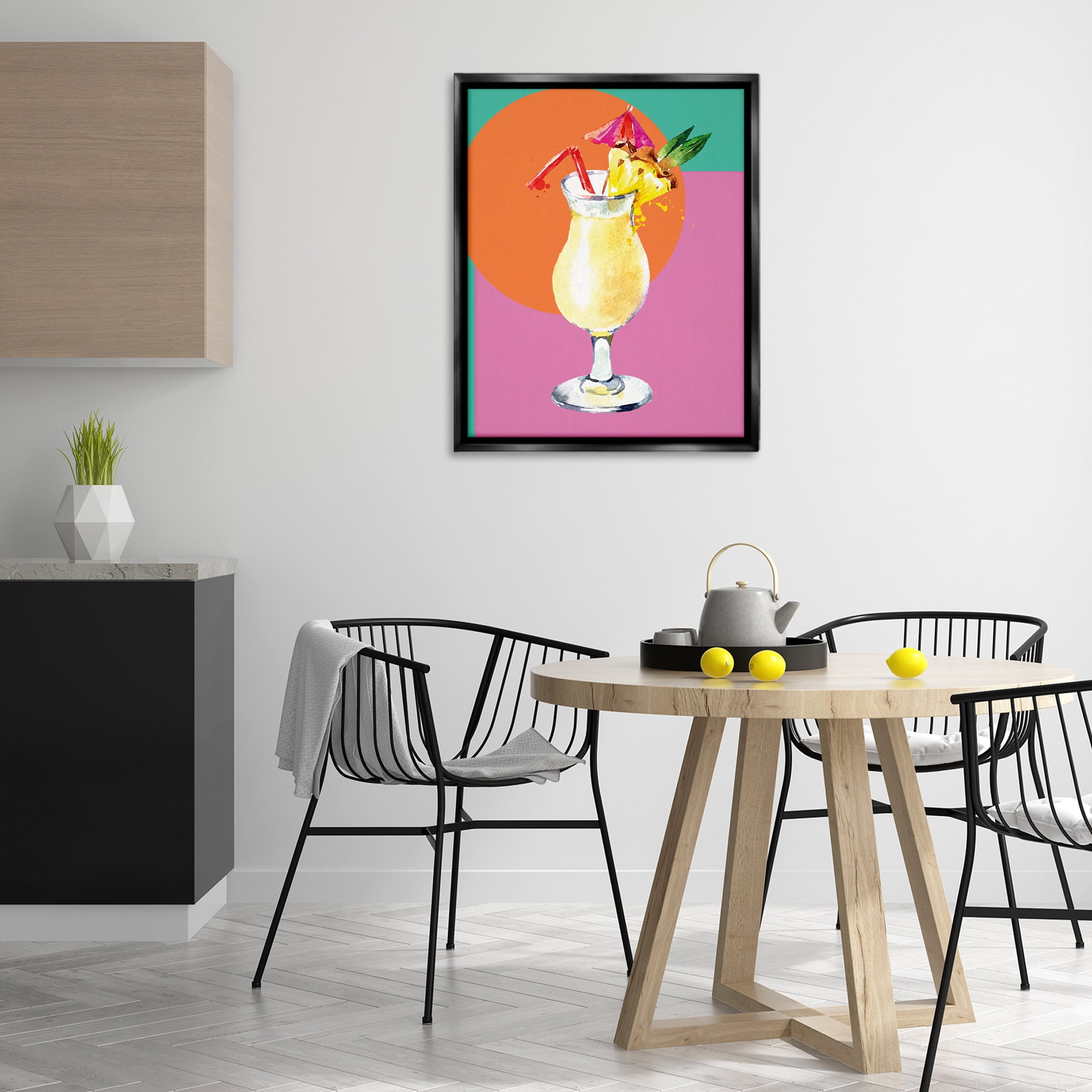 Stupell Industries Modern Tropical Cocktail Food & Beverage Painting Black Floater Framed Canvas Art Print Wall Art, 25 x 31