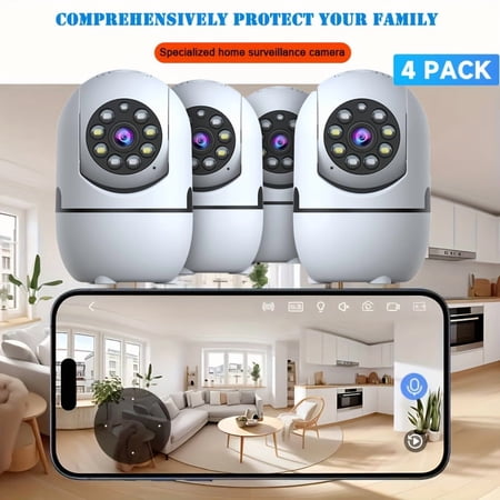 4pcs Wireless Security Camera Indoor with 355° Pan & Tilt, Night Vision, Motion Detection, 2-Way Talk, Baby/Pet Monitor, 2.4/5G WiFi, Support Cloud & Max. 256G SD Stroage, Alexa Compatible