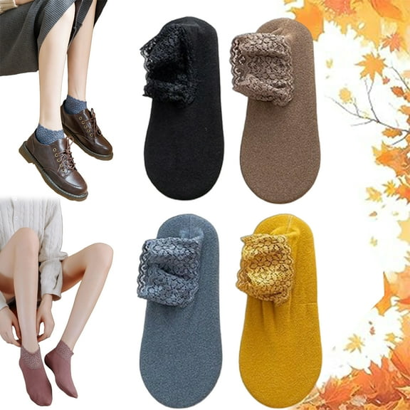 Fashion Lace Warmer Socks, Lace No Show Socks Women, Warm Non-slip & One Size Fit All(4pcs-b)