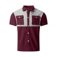 thumbnail image 5 of T-shirts for Men Plus Size under $5 Short Sleeved Lapel Color Block Double Pockets Button Shirt Casual Shirt Wine XXXL, 5 of 6
