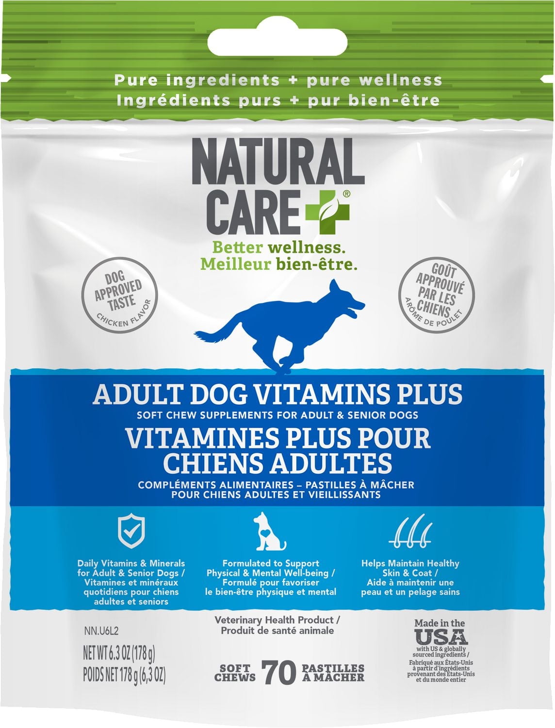 Natural Care Adult Dog Vitamins Chicken Daily Chews Dog Supplement, 70 Chews