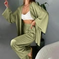 thumbnail image 4 of qolati Womens 2 Piece Outfits Cotton Linen Casual Elastic Wide Legs Pants Oversized Cardigan Lounge Sets 2023 Trendy High Waisted Vacation Suits, 4 of 7