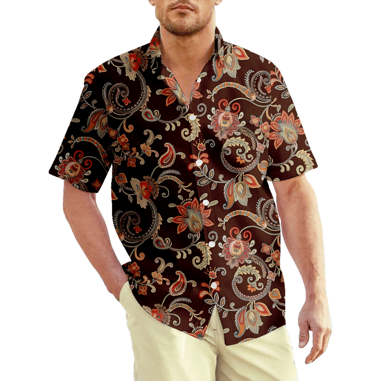 Hawaiian Shirt for Men,Paisley Print Daily Casual Tops Basic Fashion Vintage Streetwear Unisex Summer Beach Casual Button Down Hawaiian Shirts