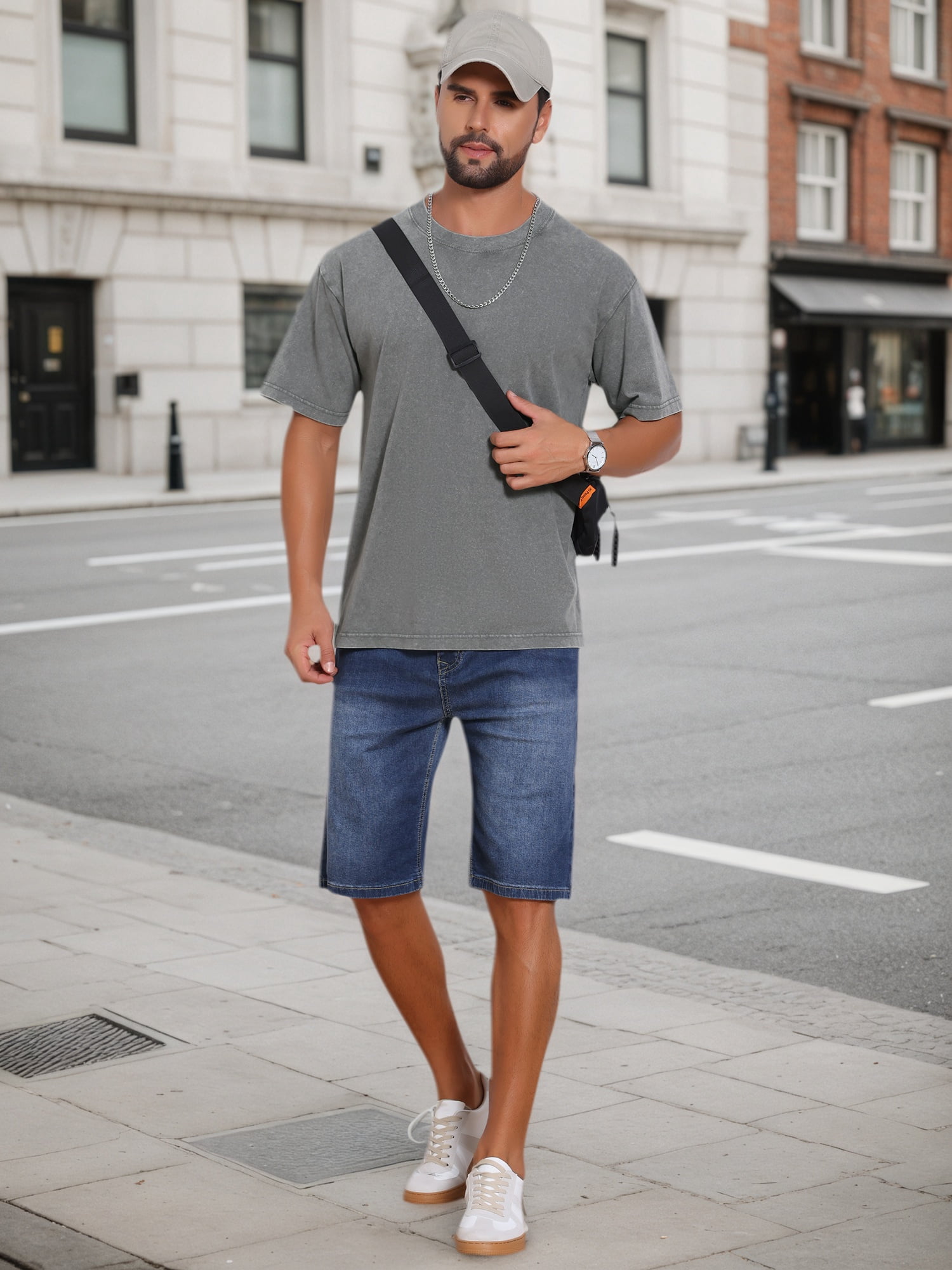 DARING DIVA Men's Retro Distressed Crew Neck Short Sleeve Solid T-Shirt XL Gray
