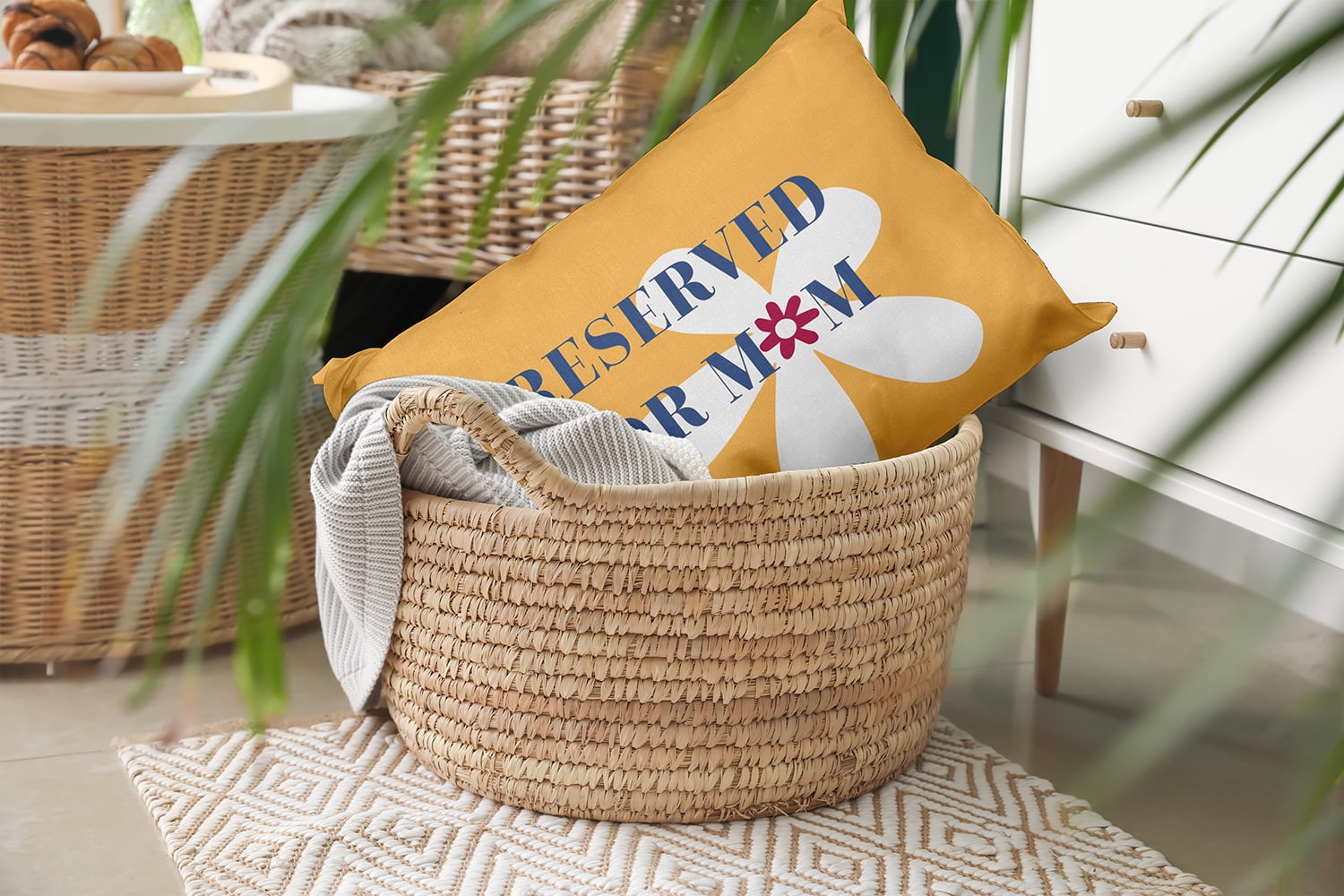 14" x 20" Simply Daisy Reserved for Mom with Flowers Indoor/Outdoor Pillow, Egg Yolk Yellow Qty 1