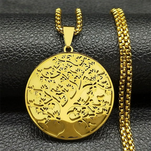 New fashion circle tree light luxury banquet wedding 14K Yellow Gold necklace female temperament all collarbone chain