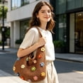 thumbnail image 7 of Woven Mesh Tote Bag, Crochet Shoulder Bag Knitted Handbag with Colorful Floral Embellishments for Beach Vacation Daily Use,Khaki, 7 of 7