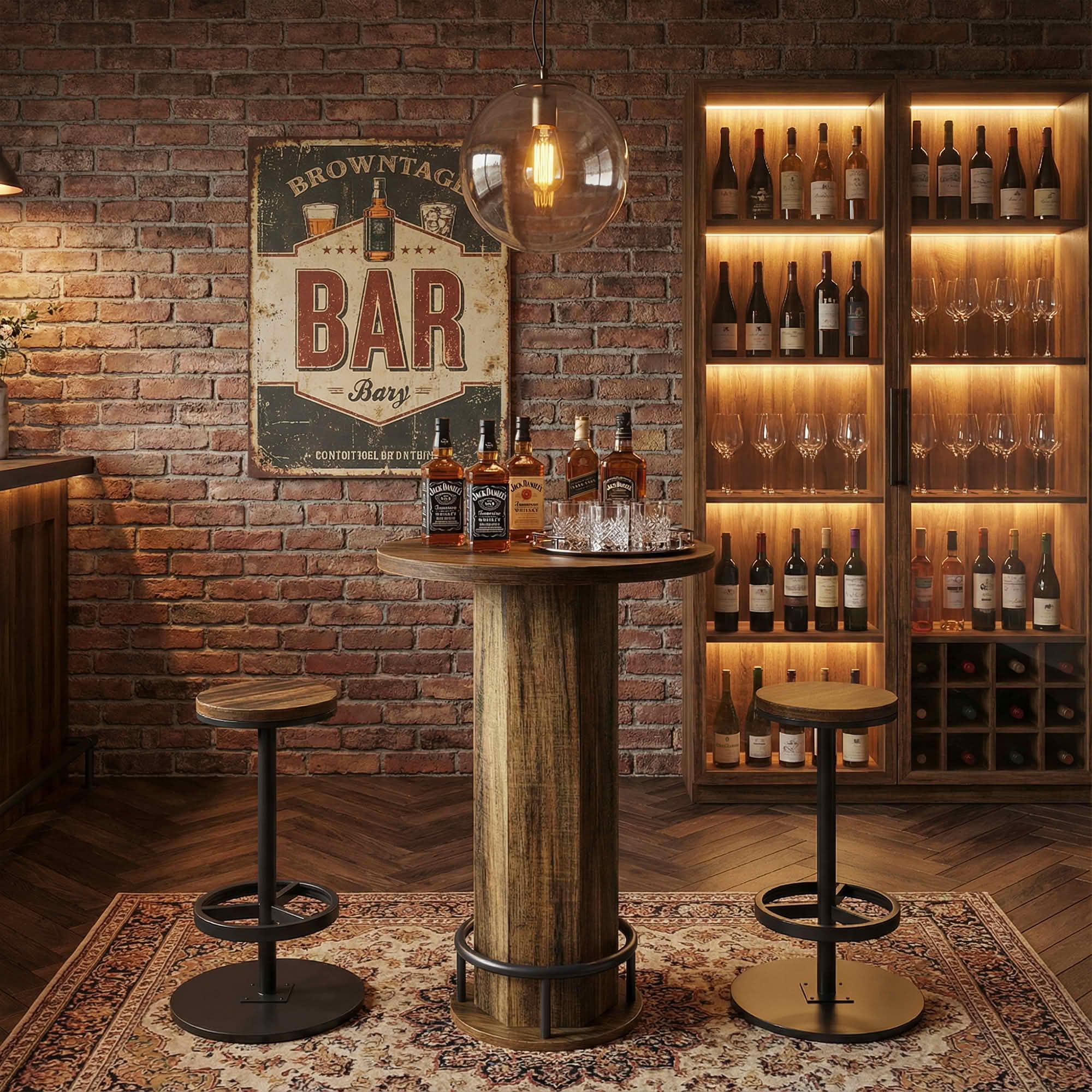 MAYEERTY Bistro Set with 2 Barstools, Round Pub Cocktail Table and Chairs, Modern Farmhouse Industrial Bar Height Dining Set for Small Space