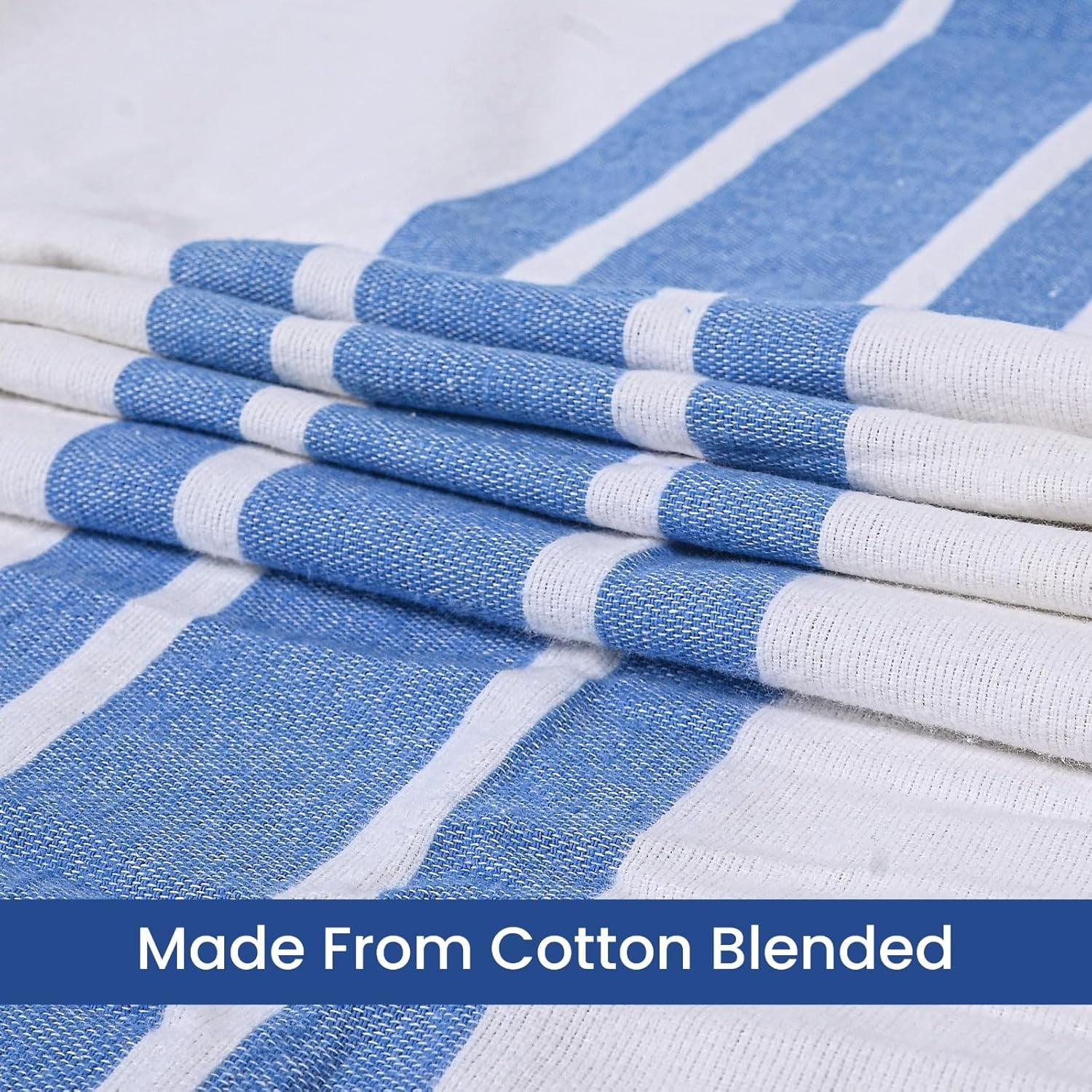 Linteum Textile Cotton Blend Hospital Bath Blanket - 70x90 Inches, Lightweight, White With Blue Stripes