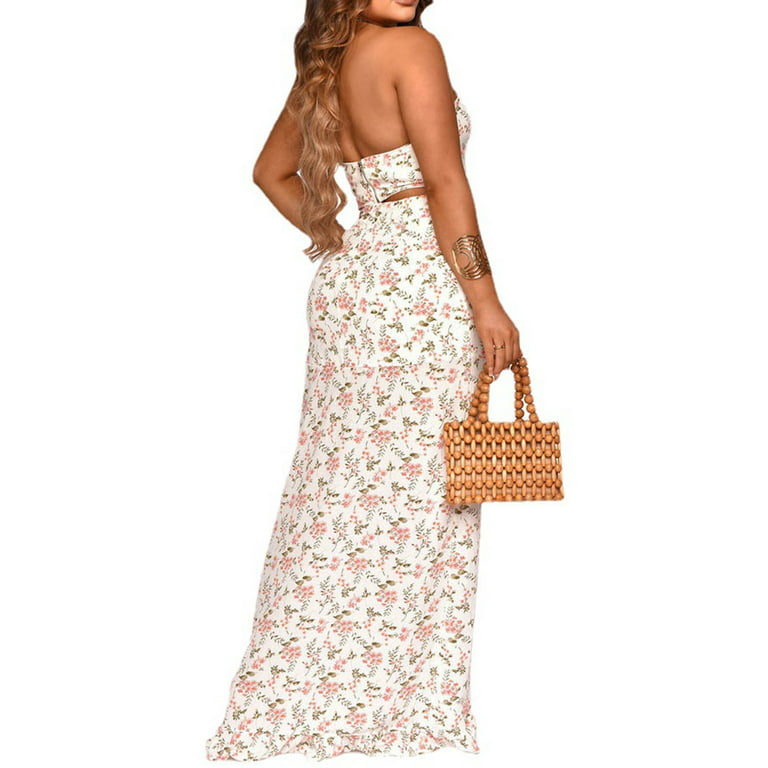 Summer 2 Piece Outfits for Women Vacation Floral Print Skirt Set