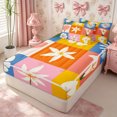 thumbnail image 3 of Manfei Colorful Flowers Zipper Twin Comforter Sets with Fitted Sheet and 2 Pillowcases,Abstract Vintage Floral Plaid Zipper Bedding Set,Reversible, 3 of 7