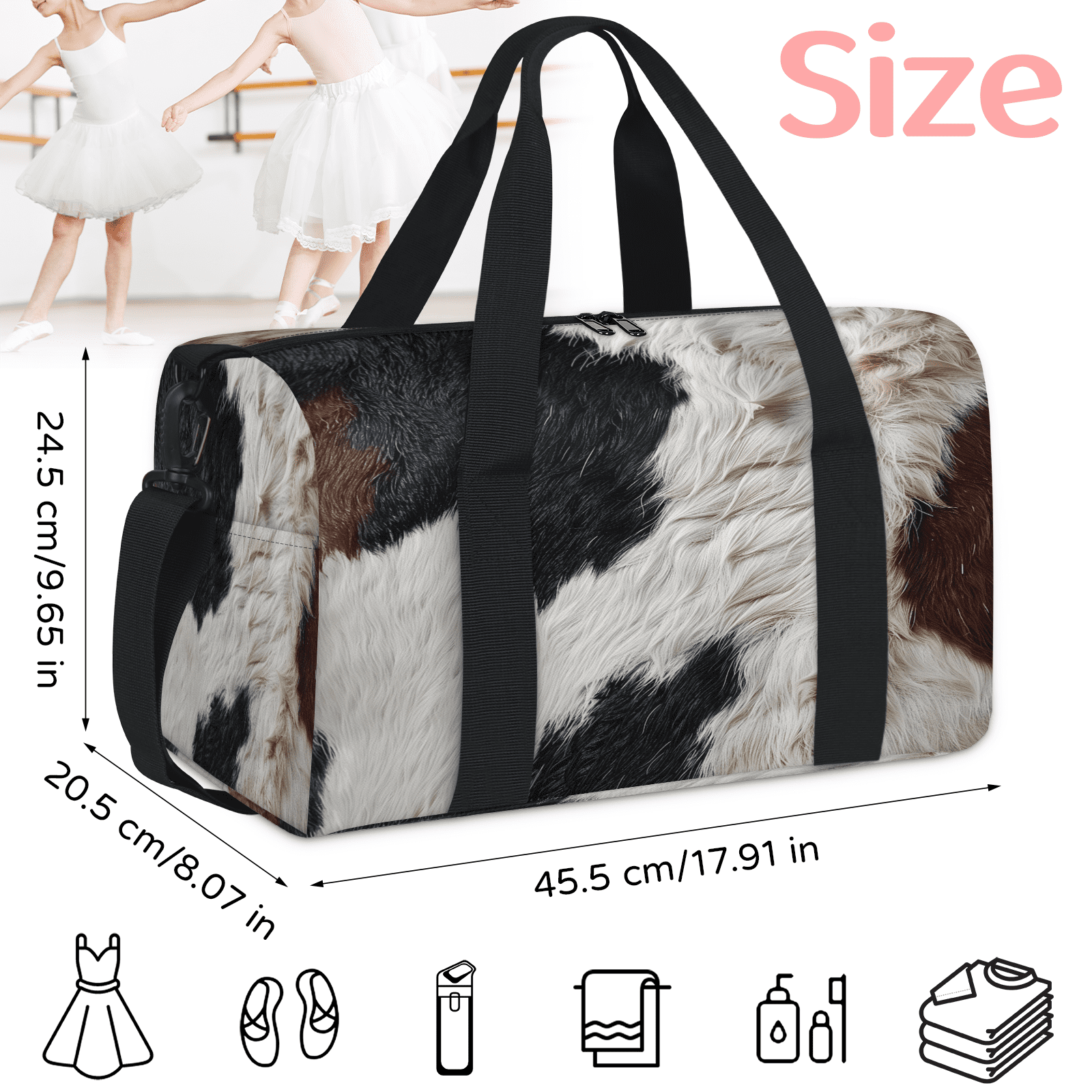 Herdesigns Western Cow Print Gym Bag for Women, Duffle Bag for Travel Sport, Lightweight Waterproof Carry on Weekender Overnight Dance Yoga Workout Bags
