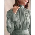 thumbnail image 3 of High-Neck Long Sleeve Pleated Ruffle Hem Maxi Dress In Mist Green, 3 of 26