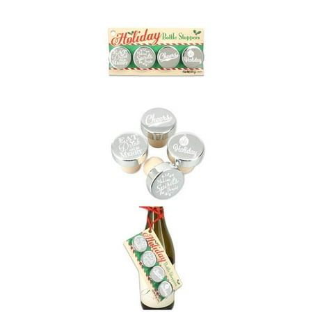 Holiday Wine Stoppers Sale Ducky Days 7707252 1.25 x 1.25 in. Dia. Nice Holiday Sayings Silver Aluminum Top Bottle Stoppers - Set of 4 ()