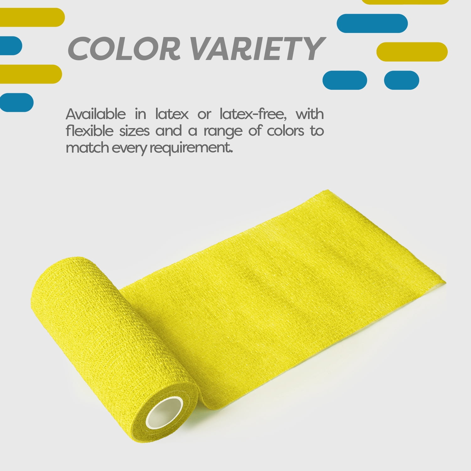 Dynarex Sensi-Wrap Self-Adhesive Bandages, 30-Pack, 1" x 5 yards, Yellow, Latex-Free, Colored Elastic Cohesive Athletic Tape, Tattoo Grip & Vet Wrap