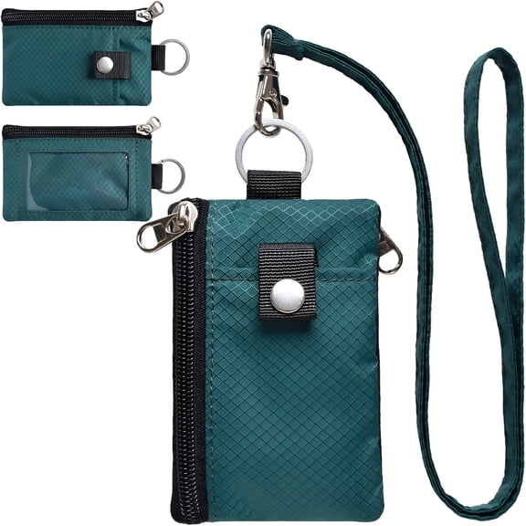 GASTROPOD Minimalist RFID Blocking Small Wallet with ID Window, Water-Resistant Zip ID Case Wallet with Lanyard Keychain for Cards, Cash, Travel, Women, Men (Black)