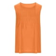 thumbnail image 4 of Womens Cotton Linen Sleeveless Tops,Solid Color Pleated Crewneck Tank, Plus Size Summer Shirts with Side Slit Camisoles for Women Orange 4XL, 4 of 5