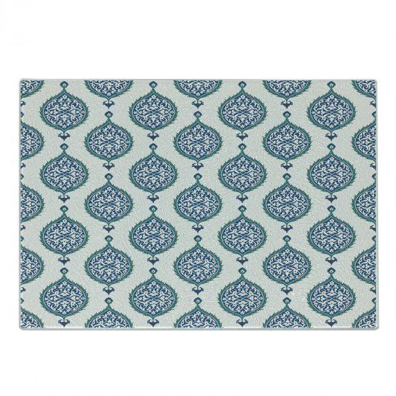 Turkish Pattern Cutting Board, Leaves in Symmetrical Order Cultures of the East Theme, Decorative Tempered Glass Cutting and Serving Board, Small Size, Multicolor, by Ambesonne
