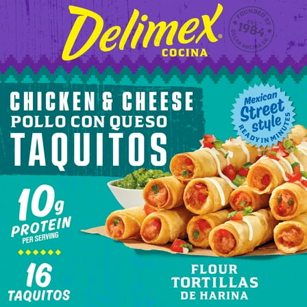 Delimex Chicken & Cheese Taquitos Frozen Snacks, 16 Count Box, 19.2 oz