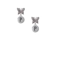 thumbnail image 2 of Delight Jewelry Silvertone Capital Letter - P - Pebble Disc - Silvertone Antiqued Butterfly Post Earrings, 2 of 4