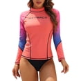 thumbnail image 1 of Attraco Women's Long Sleeve Sun Protection Top Color Block Swimsuit Top UPF 50+, 1 of 5
