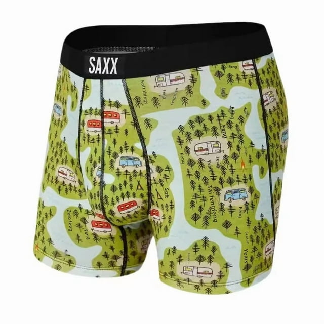 SAXX Men's Modal Slim Fit Printed Underwear Soft Comfortable Stretchable Quick Dry Boxers For Smooth Outline Forest bus European size S suitable for 45.00 kg-60.00 kg