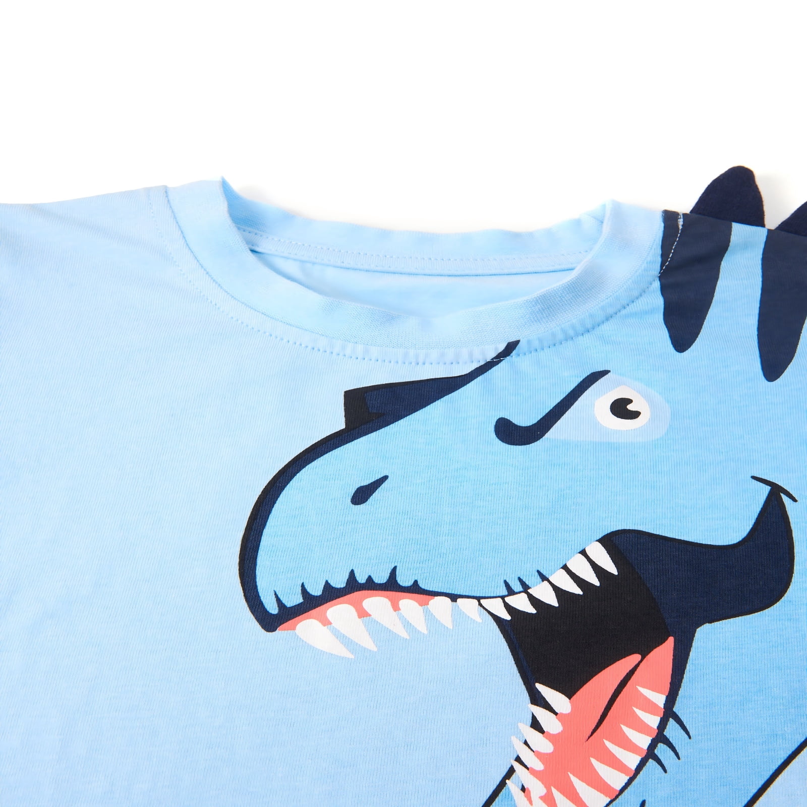 HILEELANG Toddler Dino Themed Cotton Short Sets - Blue Dinosaur Tee with Plaid Shorts for 18M-8Years