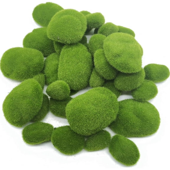 40pcs Artificial Moss Rocks, Faux Green Moss Covered Stones Green Moss Balls Decorative Fake Moss Decor for Fairy Gardens Floral Arrangements Craft