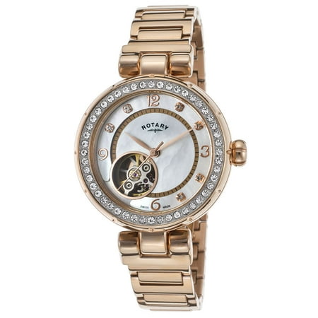 Rotary Lb002-A-41 Women's Auto Rose-Tone Stainless Steel Mop Dial Rose-Tone Ss Watch