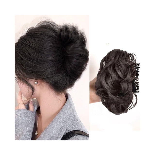Extensions de Cheveux Synthétiques Chignon Désordonné Pince à Cheveux Ondulée Bouclée Queue de Cheval Postiche