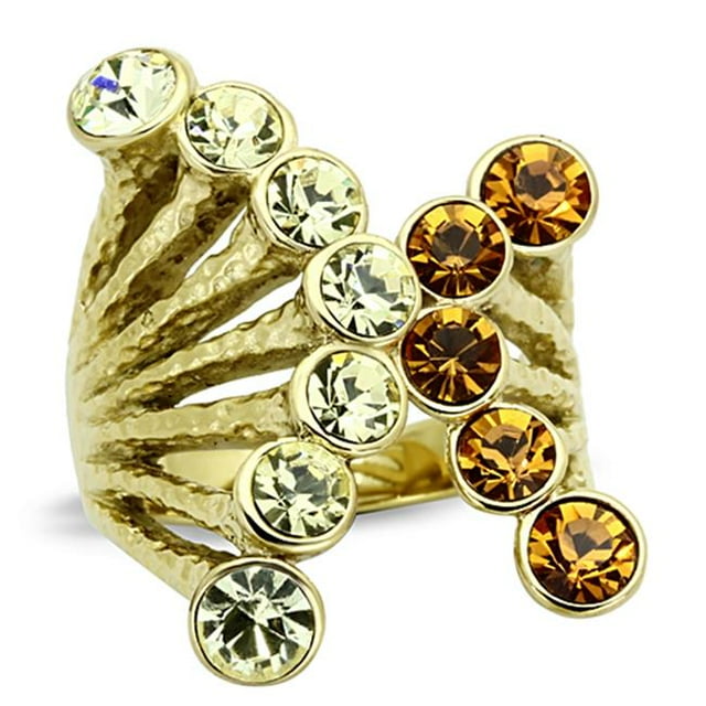 Women IP Gold Stainless Steel Ring with Top Grade Crystal in Multi Color - Size 8