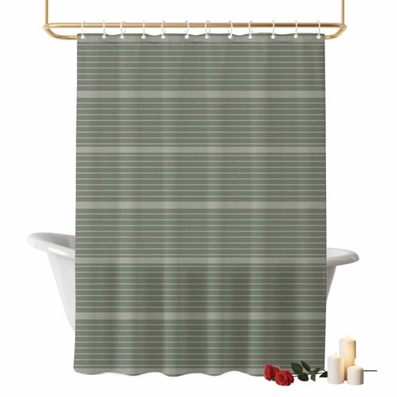 Sage Green Stripe Bathroom Shower Curtains with Hooks, Country Vintage Minimalist Farmhouse Lines Waterproof Fabric Washable Shower Curtain for Home Hotel Bathtub Decor 60x72 Inch