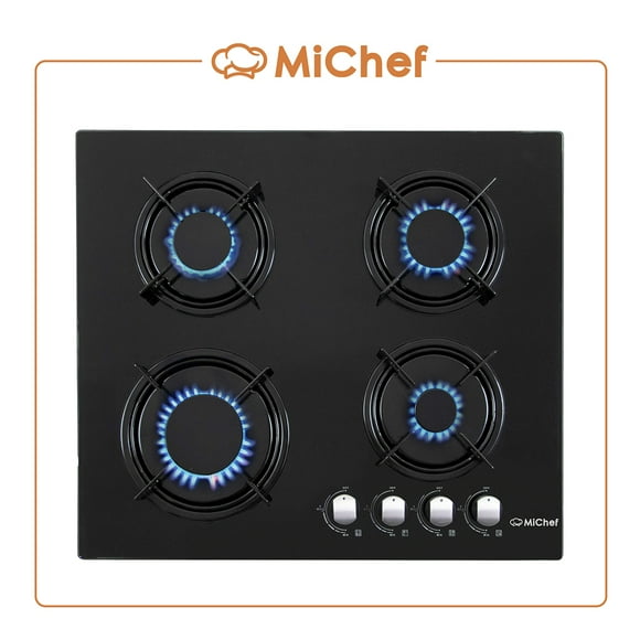 Parrilla de 4 quemadores Supra de cristal templado de 60 cm