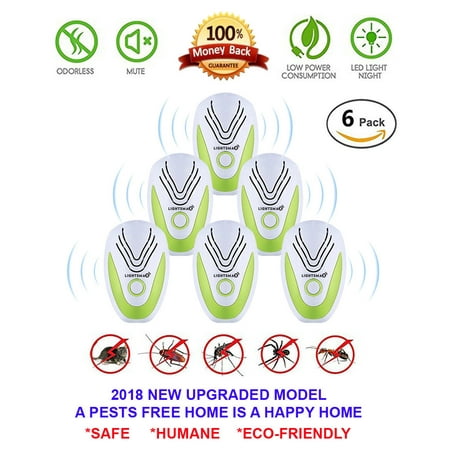 6 PK [2018 NEW UPGRADED] LIGHTSMAX - Ultrasonic Pest Repeller - Electronic Plug -In Pest Control Ultrasonic - Best Repellent for Cockroach Rodents Flies Roaches Ants Mice Spiders Fleas