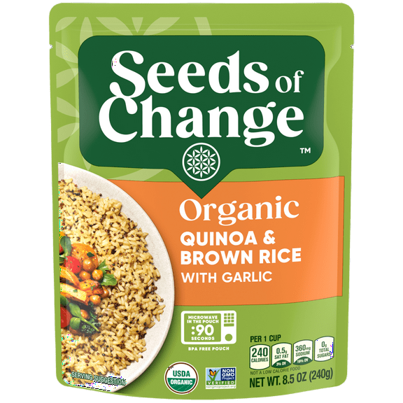 Pack of 12, Seeds Of Change Organic Quinoa & Brown Rice with Garlic, 8.5 oz