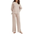 thumbnail image 2 of Elippeo Women Knit Lounge Sets for Women 2 Piece Long Sleeve Contrast Color Pullover Sweater Top and Wide Leg Pants Set Streetwear, 2 of 10