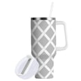 thumbnail image 2 of JSTEL Gray & White Grid 40 oz Tumbler Stainless Steel Water Bottle Vacuum Insulated Cup with Straw Lid & Handle For Travel Car Cup Holder, 2 of 8