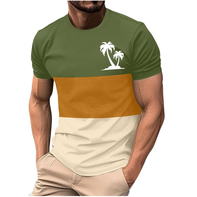 Mens Casual Pantalones Cortos Cuello Redondo Patchwork Impresión Suéter Blusa de Fitness, Camisetas para Hombre