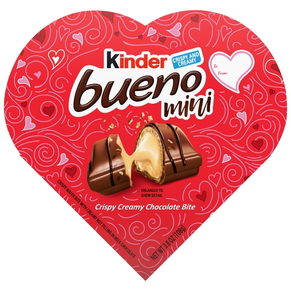 Kinder Bueno, Mini Crispy Creamy Chocolate Bites, Valentine's Day Candy, Heart Box 3.8 oz